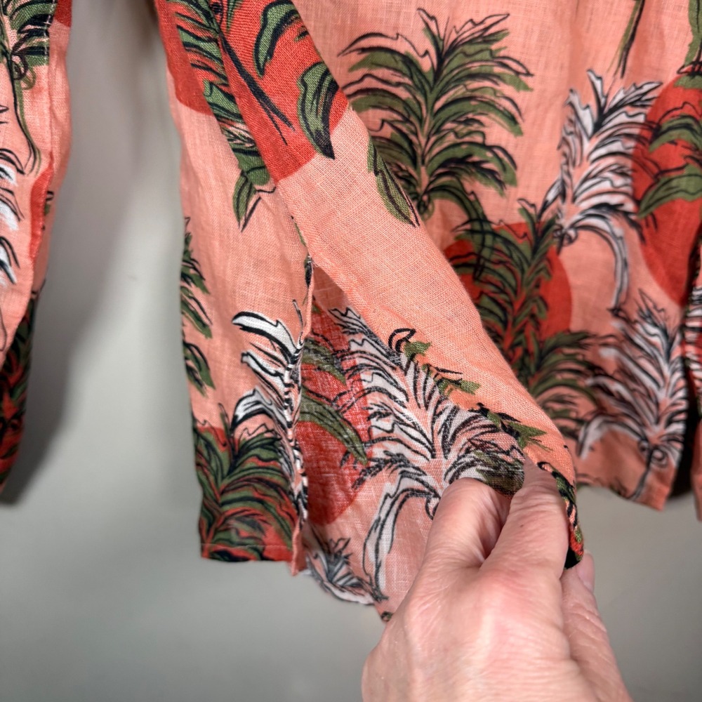 Nicole Miller European Grown Flax 100% Linen Palm Tree Button Down Blouse Large - Picture 13 of 13